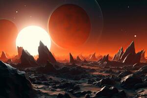 3D Render Celestial Planetary Futuristic Picturesque Space Scene Background generative AI photo