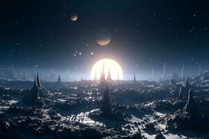 3D Render Celestial Planetary Futuristic Picturesque Space Scene Background generative AI photo