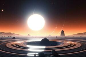 3D Render Celestial Planetary Futuristic Picturesque Space Scene Background generative AI photo