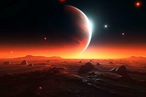 3D Render Celestial Planetary Futuristic Picturesque Space Scene Background generative AI photo