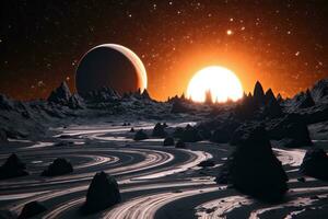 3D Render Celestial Planetary Futuristic Picturesque Space Scene Background generative AI photo