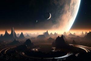 3D Render Celestial Planetary Futuristic Picturesque Space Scene Background generative AI photo