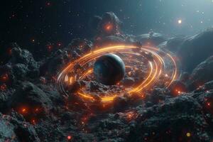 3D Render Celestial Planetary Futuristic Picturesque Space Scene Background generative AI photo