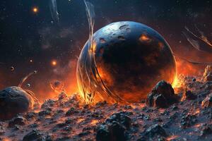 3D Render Celestial Planetary Futuristic Picturesque Space Scene Background generative AI photo