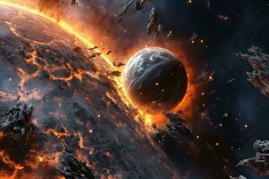 3D Render Celestial Planetary Futuristic Picturesque Space Scene Background generative AI photo