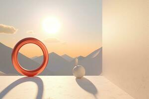 3D Render Abstract Ring on a Powerful Picturesque Backdrop generative AI photo