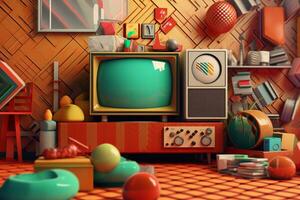 3D Render Classic Retro Remixed Themed Abstract Colorful Background generative AI photo