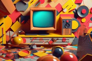 3D Render Classic Retro Remixed Themed Abstract Colorful Background generative AI photo