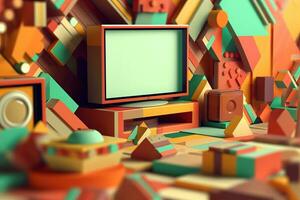 3D Render Colorful Retro Vintage Abstract Remix Design Background generative AI photo