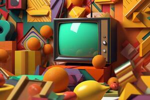 3D Render Classic Retro Remixed Themed Abstract Colorful Background generative AI photo
