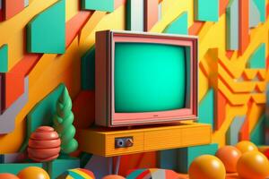 3D Render Colorful Retro Vintage Abstract Remix Design Background generative AI photo