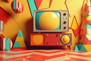 3D Render Colorful Retro Vintage Abstract Remix Design Background generative AI photo