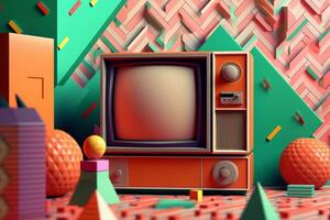 3D Render Colorful Retro Vintage Abstract Remix Design Background generative AI photo