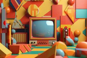 3D Render Colorful Retro Vintage Abstract Remix Design Background generative AI photo