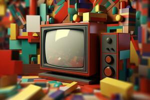 3D Render Colorful Retro Vintage Abstract Remix Design Background generative AI photo