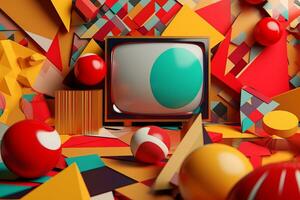 3D Render Colorful Retro Vintage Abstract Remix Design Background generative AI photo