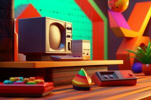 3D Render Colorful Retro Vintage Abstract Remix Design Background generative AI photo