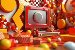 3D Render Colorful Retro Vintage Abstract Remix Design Background generative AI photo