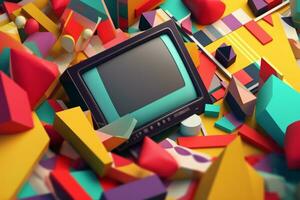 3D Render Colorful Retro Vintage Abstract Remix Design Background generative AI photo