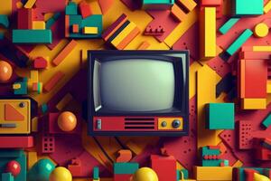 3D Render Colorful Retro Vintage Abstract Remix Design Background generative AI photo