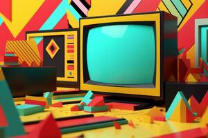 3D Render Colorful Retro Vintage Abstract Remix Design Background generative AI photo