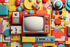 3D Render Colorful Retro Vintage Abstract Remix Design Background generative AI photo