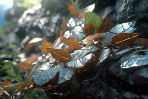 3D Render Glossy Technology in Nature Fusion Closeup Texture Background generative AI photo