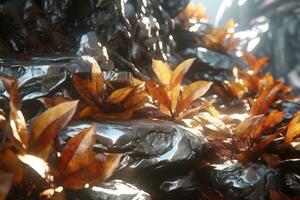 3D Render Glossy Technology in Nature Fusion Closeup Texture Background generative AI photo