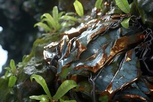 3D Render Glossy Technology in Nature Fusion Closeup Texture Background generative AI photo