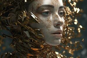 3D Render Hyper Realistic Futuristic Fragmented Female Portrait generative AI photo