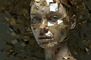 3D Render Hyper Realistic Futuristic Fragmented Female Portrait generative AI photo