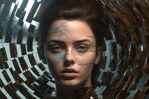 3D Render Hyper Realistic Futuristic Fragmented Female Portrait generative AI photo