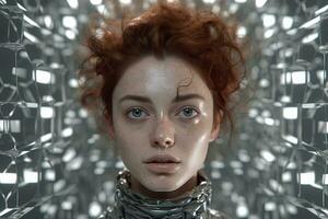 3D Render Hyper Realistic Futuristic Fragmented Female Portrait generative AI photo
