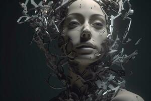 3D Render Hyper Realistic Futuristic Fragmented Female Portrait generative AI photo