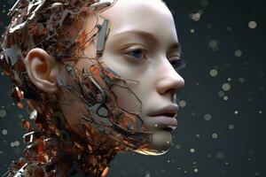 3D Render Hyper Realistic Futuristic Fragmented Female Portrait generative AI photo