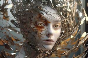 3D Render Hyper Realistic Futuristic Fragmented Female Portrait generative AI photo