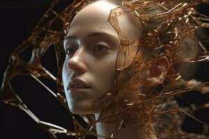 3D Render Hyper Realistic Futuristic Fragmented Female Portrait generative AI photo