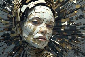 3D Render Hyper Realistic Futuristic Fragmented Female Portrait generative AI photo