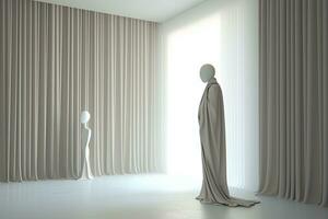 3D Render Minimalist Dark and Secretive Ambient Scene of Robed Figures generative AI photo