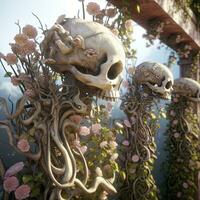 3D Render Powerful Cryptic Skeleton Scene Background generative AI photo