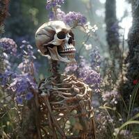 3D Render Powerful Cryptic Skeleton Scene Background generative AI photo