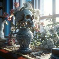 3D Render Powerful Cryptic Skeleton Scene Background generative AI photo