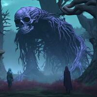 3D Render Powerful Cryptic Skeleton Scene Background generative AI photo