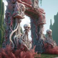 3D Render Powerful Cryptic Skeleton Scene Background generative AI photo