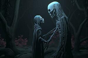 3D Render Powerful Cryptic Skeleton Scene Background generative AI photo