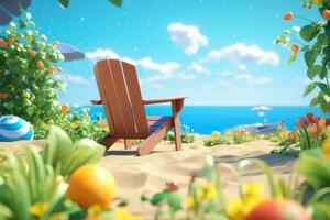 3D Render Summer Themed Backdrop generative AI photo