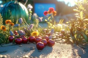 3D Render Summer Themed Backdrop generative AI photo