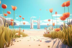 3D Render Summer Themed Backdrop generative AI photo