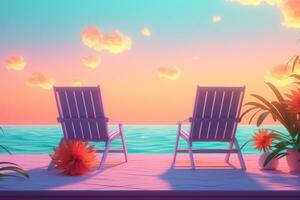 3D Render Summer Themed Backdrop generative AI photo