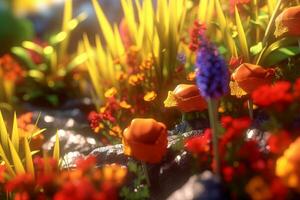 3D Render Summer Themed Backdrop generative AI photo